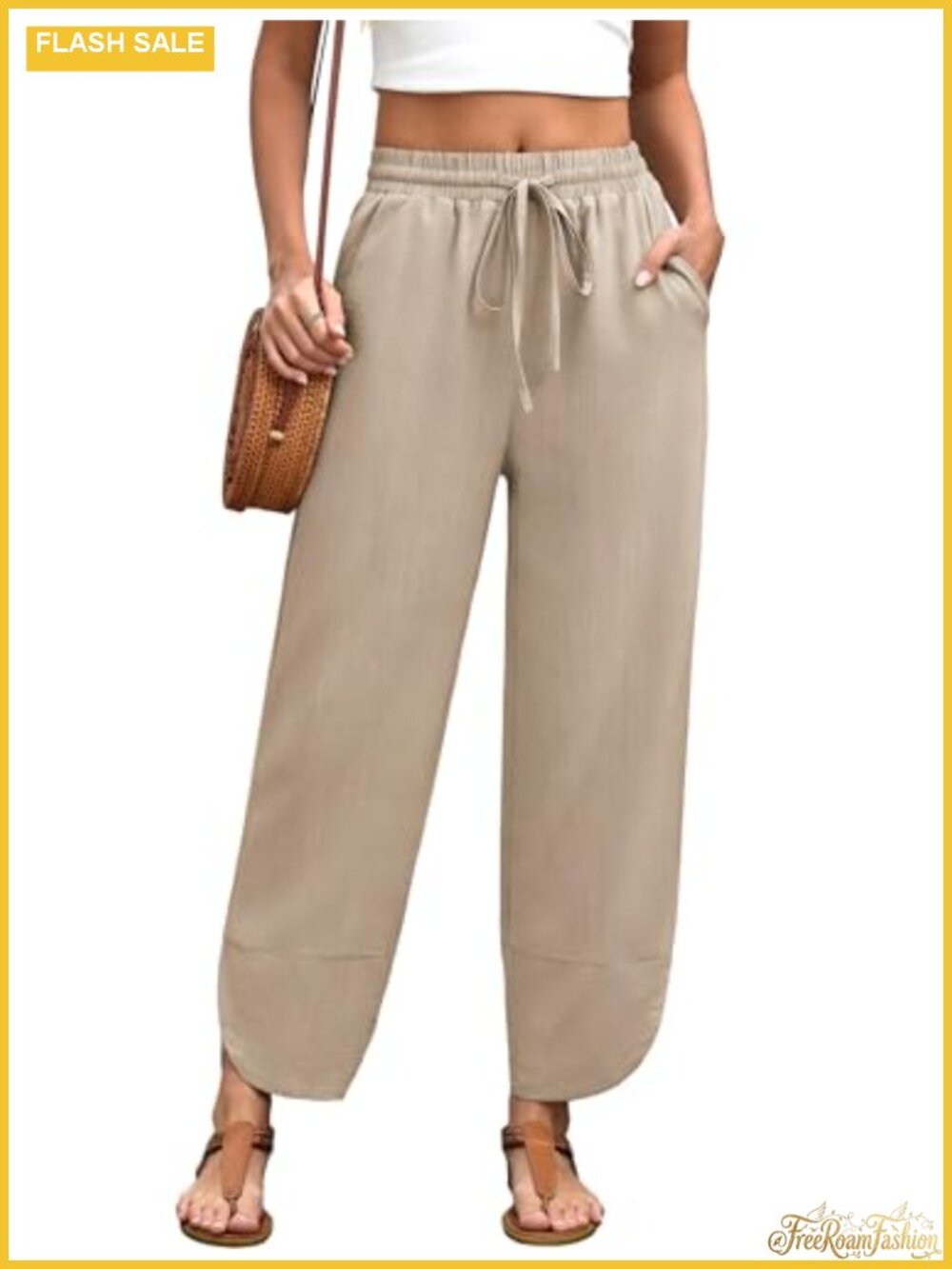 Womens Wide Leg Capri Pants High Rise Elastic Waist Lounge Trousers